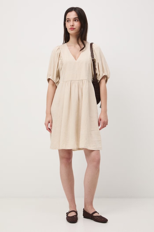 Sukienka oversize z lnem RS26-SUD700 beżowy RS26