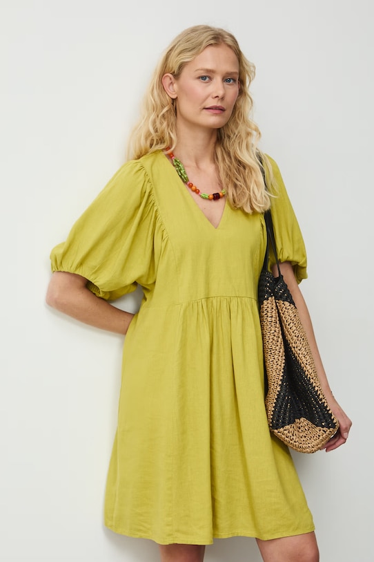 Sukienka oversize z lnem RS26-SUD700 zielony RS26