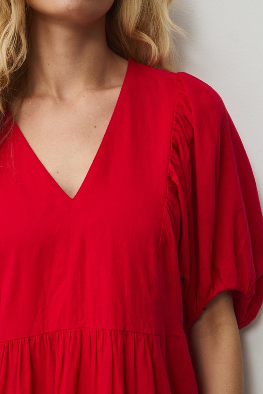 Sukienka oversize z lnem RS26-SUD700 czerwony