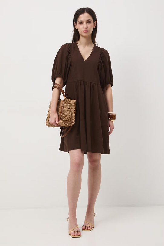 Sukienka oversize z lnem RS26-SUD700 brązowy RS26