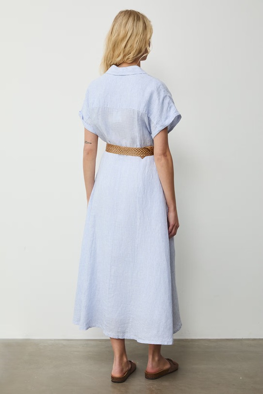 Odzież Sukienka rozkloszowana z lnem RS26-SUD701 niebieski