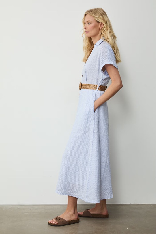 Sukienka rozkloszowana z lnem niebieski RS26-SUD701