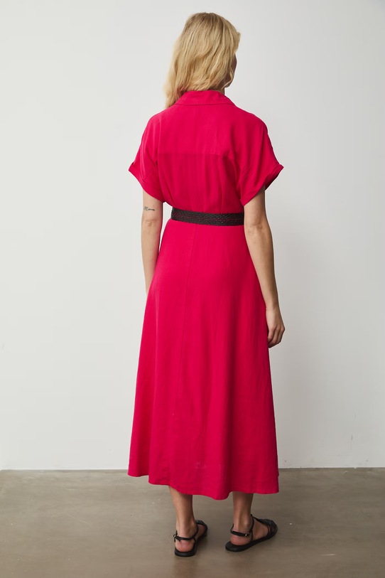 Odzież Sukienka rozkloszowana z lnem RS26-SUD701 różowy