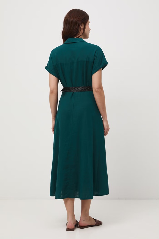 Odzież Sukienka rozkloszowana z lnem RS26-SUD701 turkusowy