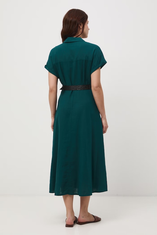 Odzież Sukienka rozkloszowana z lnem RS26-SUD701 turkusowy