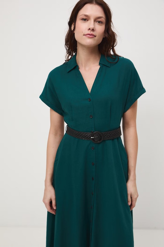 Sukienka rozkloszowana z lnem turkusowy RS26-SUD701