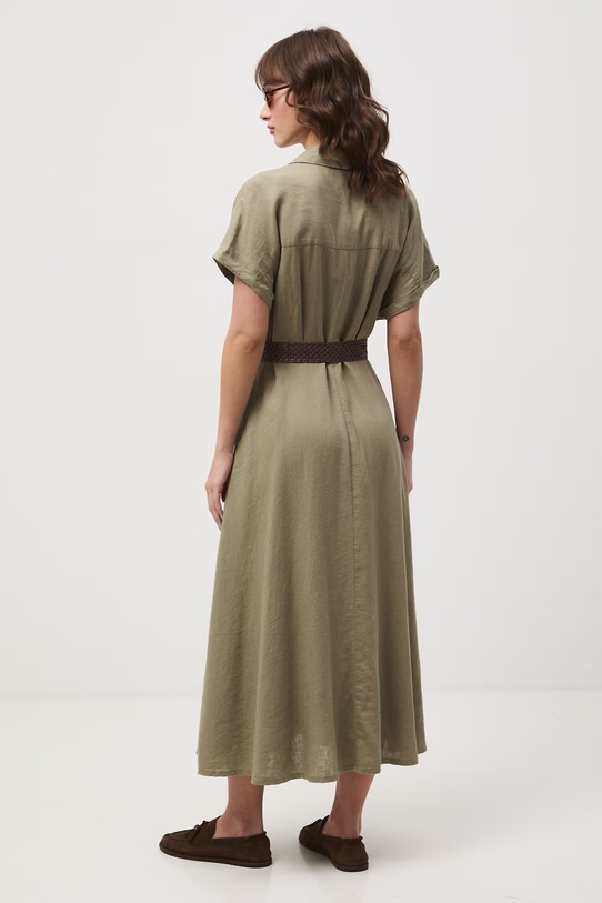 Sukienka rozkloszowana z lnem RS26-SUD701 zielony RS26