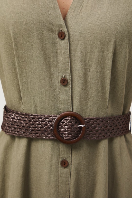 Sukienka rozkloszowana z lnem zielony RS26-SUD701