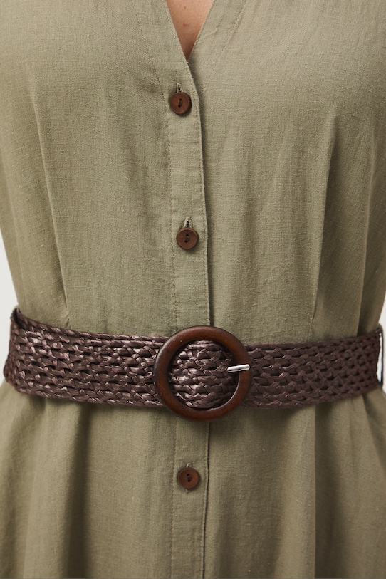 Medicine sukienka rozkloszowana z lnem zielony RS26-SUD701