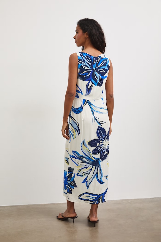 Odzież Sukienka z wiskozy w kwiaty RS26-SUD801 beżowy