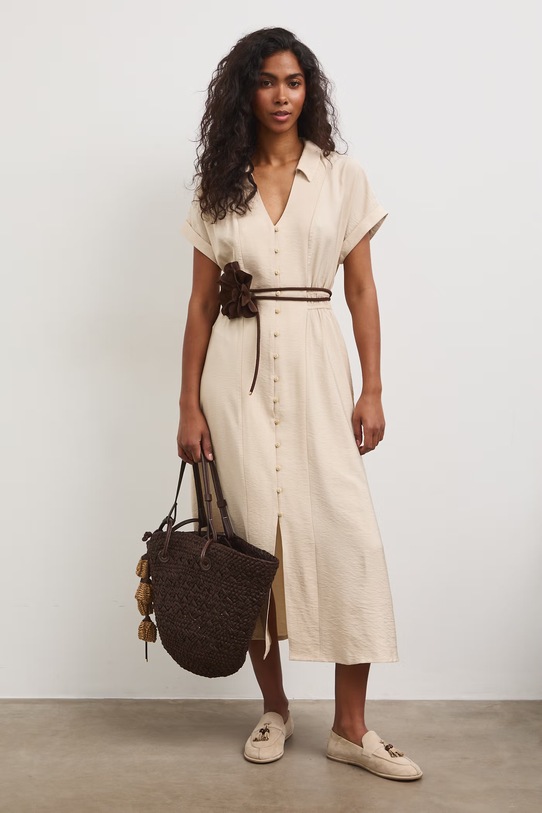 Šaty s rozšíreným strihom s viskózou RS26-SUD803 béžová RS26