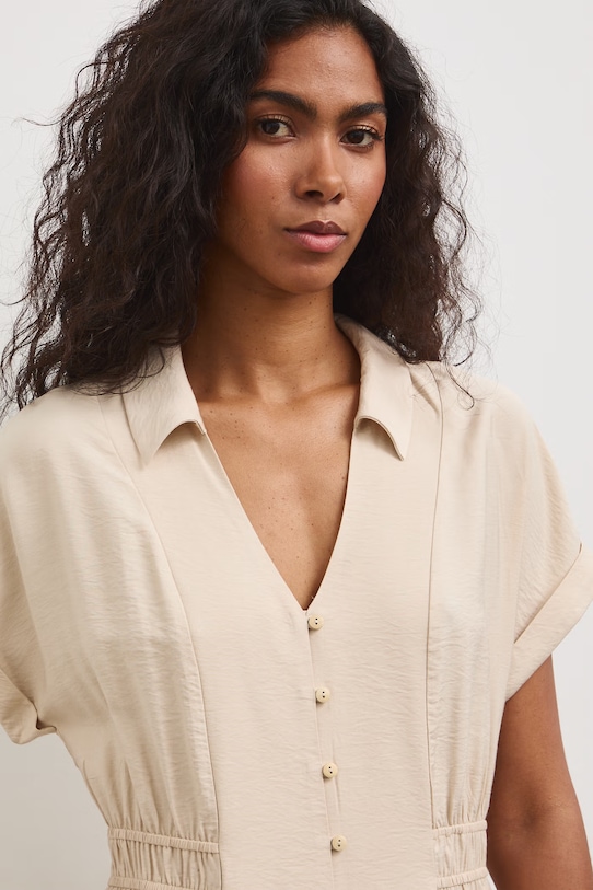 Šaty s rozšíreným strihom s viskózou béžová RS26-SUD803