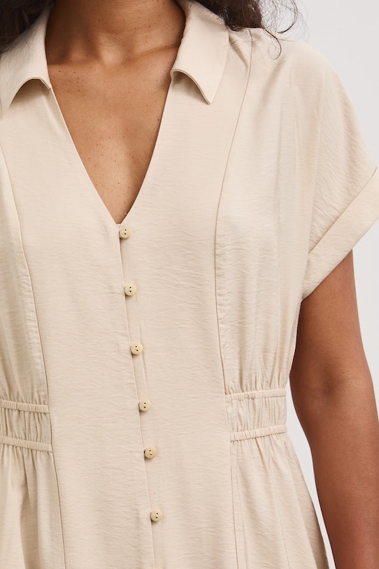 Šaty s rozšíreným strihom s viskózou RS26-SUD803 béžová