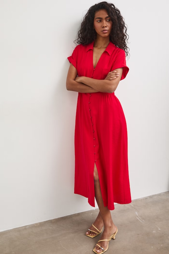 Odzież Sukienka rozkloszowana z wiskozą RS26-SUD803 czerwony