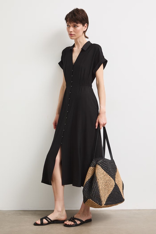 Sukienka rozkloszowana z wiskozą czarny RS26-SUD803