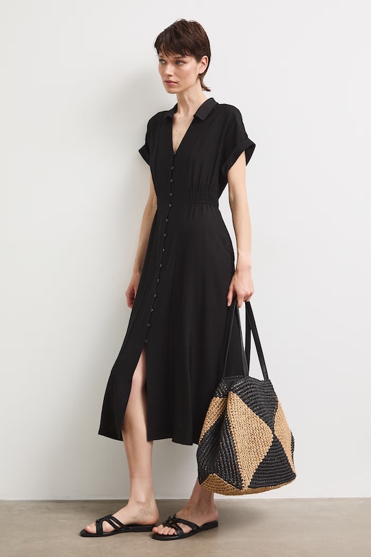 Šaty s rozšíreným strihom s viskózou čierna RS26-SUD803