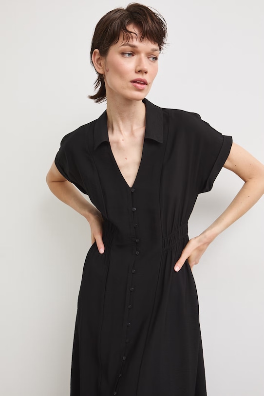 Šaty s rozšíreným strihom s viskózou čierna RS26-SUD803