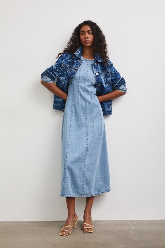 Sukienka rozkloszowana jeansowa niebieski RS26-SUD806