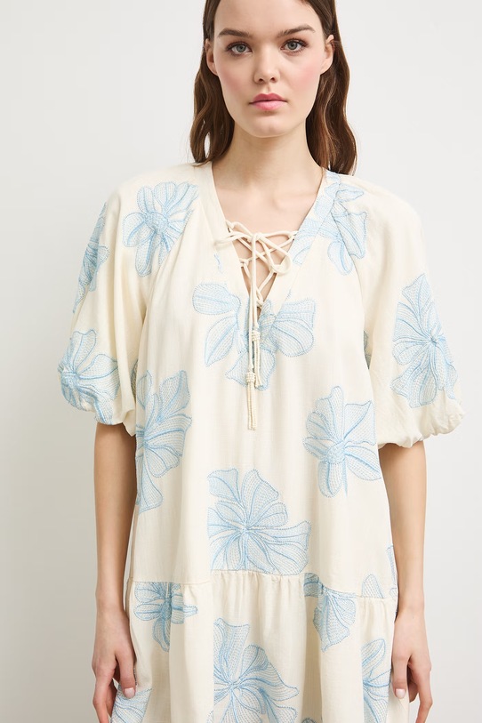 Medicine šaty s rozšíreným strihom s ľanom béžová RS26-SUD811