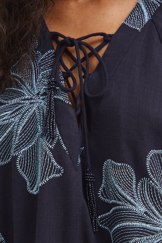 Medicine sukienka rozkloszowana z lnem RS26-SUD811 granatowy