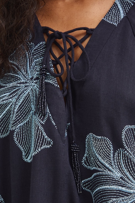 Sukienka rozkloszowana z lnem RS26-SUD811 granatowy