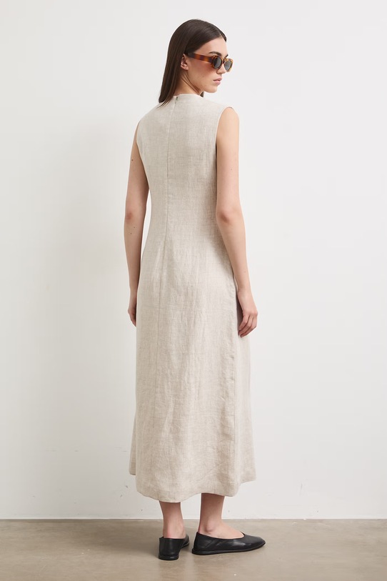 Odzież Sukienka lniana gładka RS26-SUD901 beżowy