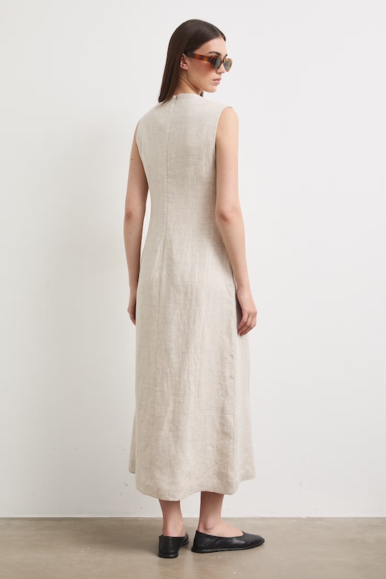 Odzież Sukienka lniana gładka RS26-SUD901 beżowy
