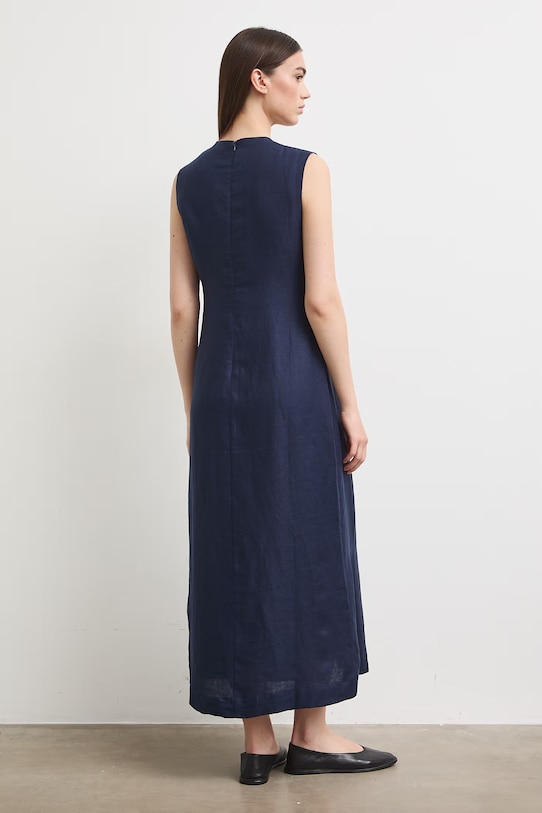 Odzież Sukienka lniana midi RS26-SUD901 granatowy