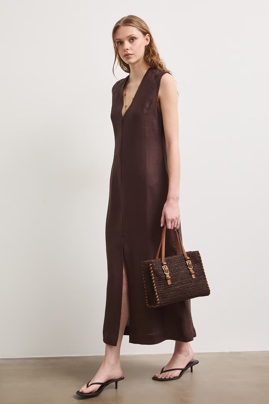 Medicine sukienka lniana RS26-SUD901 brązowy RS26