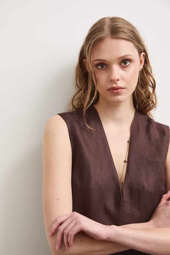 Medicine sukienka lniana brązowy RS26-SUD901