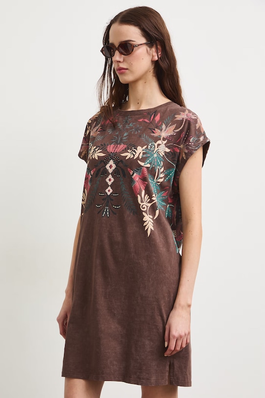 Oblečenie šaty bavlnené so zvieracím motívom RS26-SUD911 hnedá