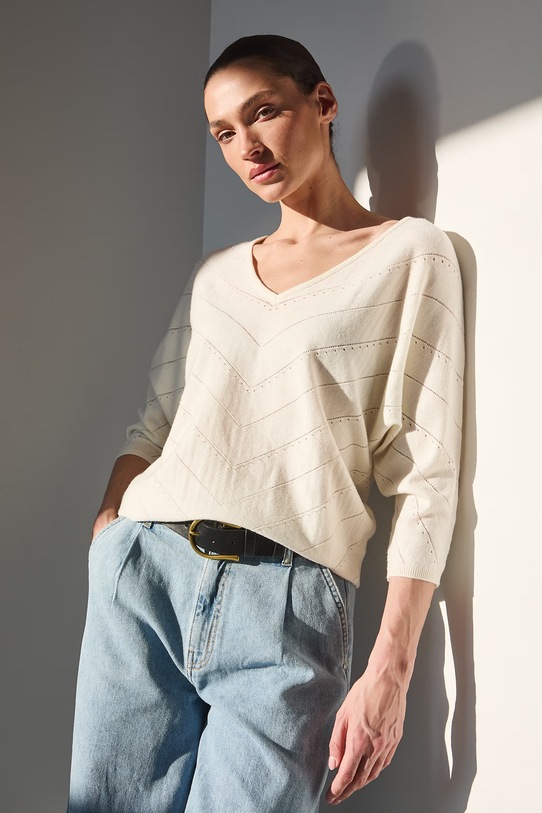 Medicine sweter damski ażurowy regular beżowy RS26-SWD041