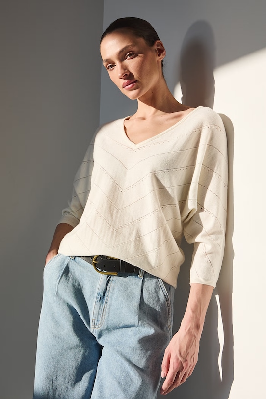 Medicine sweter damski ażurowy regular beżowy RS26-SWD041