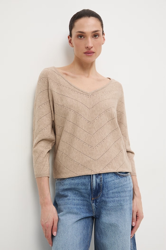 Medicine sweter damski ażurowy regular beżowy RS26-SWD041