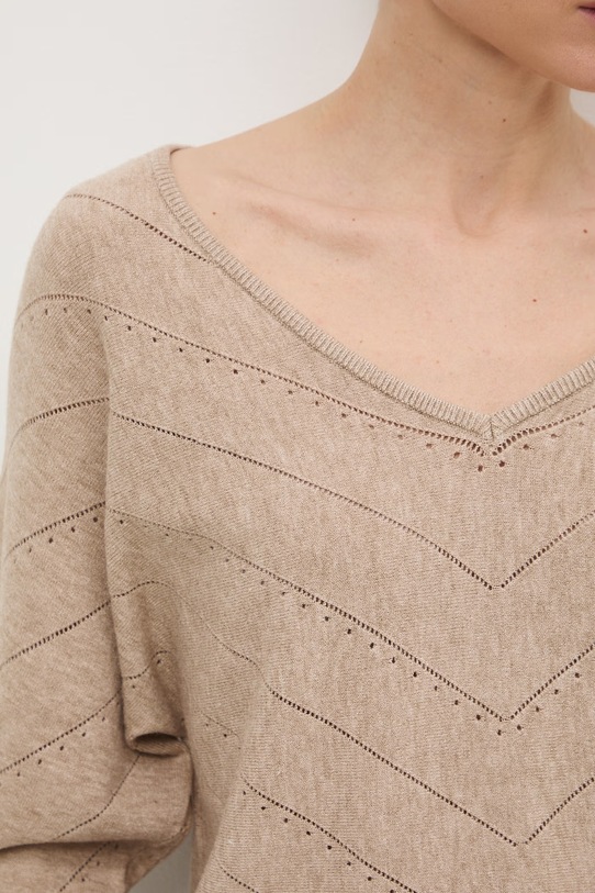 Medicine sweter damski ażurowy RS26-SWD041 beżowy