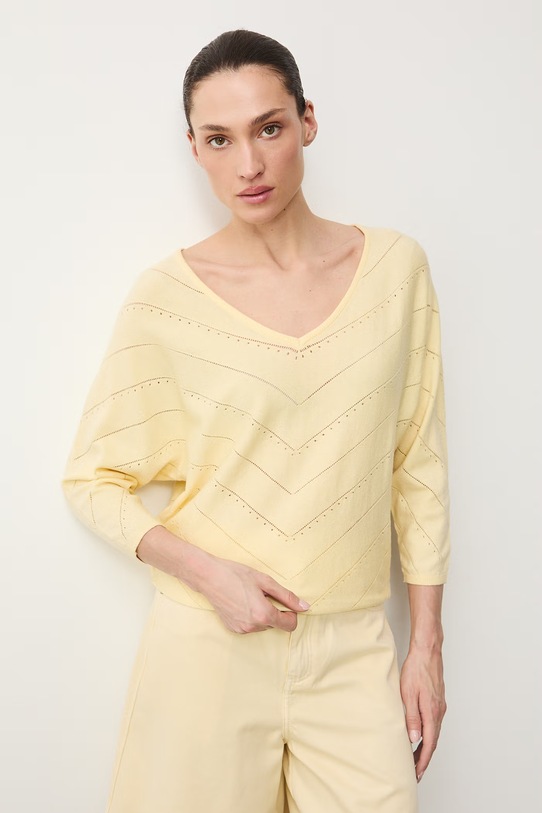 Medicine sweter damski ażurowy RS26-SWD041 żółty RS26