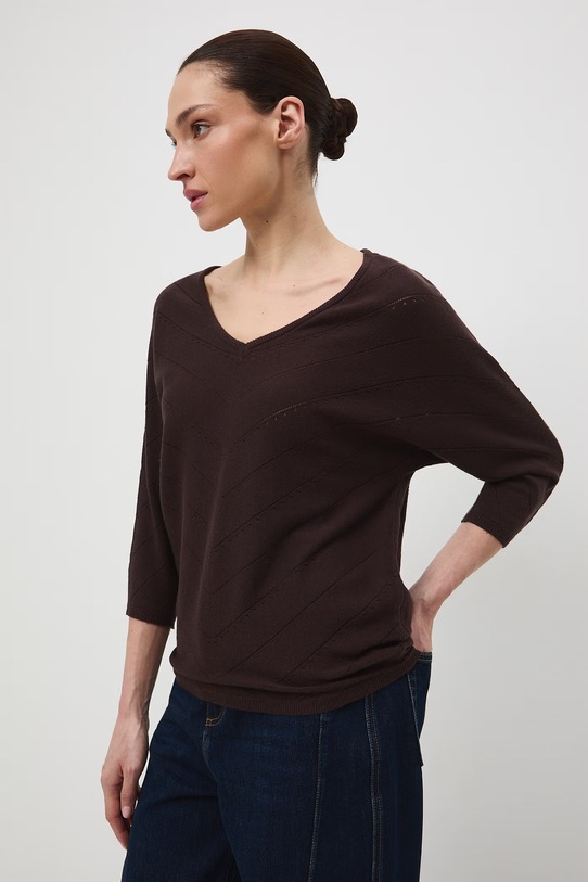 Medicine sweter damski ażurowy RS26-SWD041 brązowy RS26