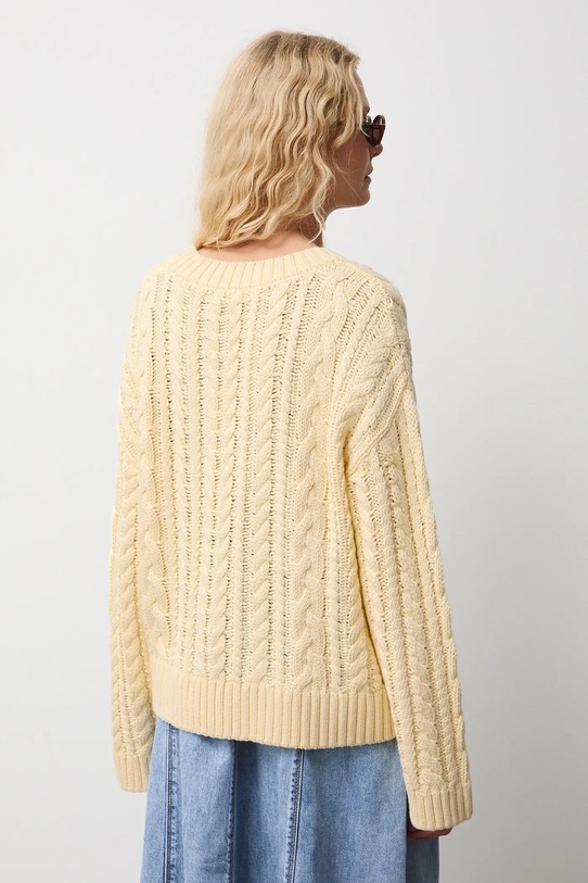 Odzież Sweter bawełniany damski z warkoczowym splotem RS26-SWD101 żółty