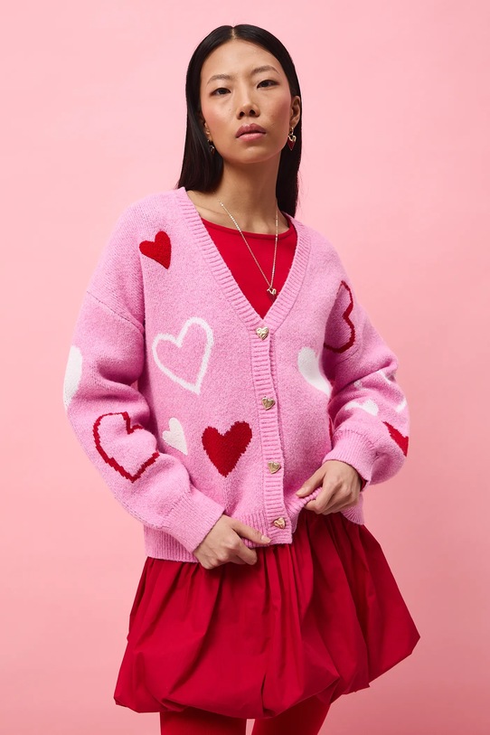 Medicine kardigan z domieszką wełny różowy RS26-SWD281