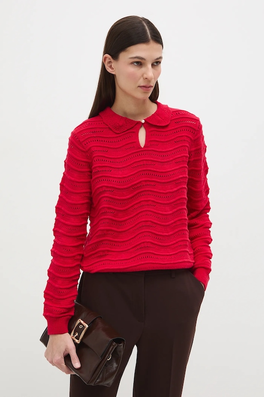 Sweter bawełniany damski ażurowy RS26-SWD282 czerwony RS26