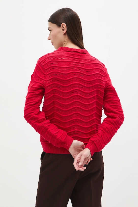 Odzież Sweter bawełniany damski ażurowy RS26-SWD282 czerwony