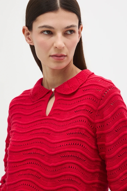 Sweter bawełniany damski ażurowy czerwony RS26-SWD282