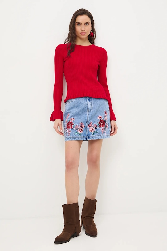 Odzież Sweter damski z wiskozą z fakturą RS26-SWD406 czerwony