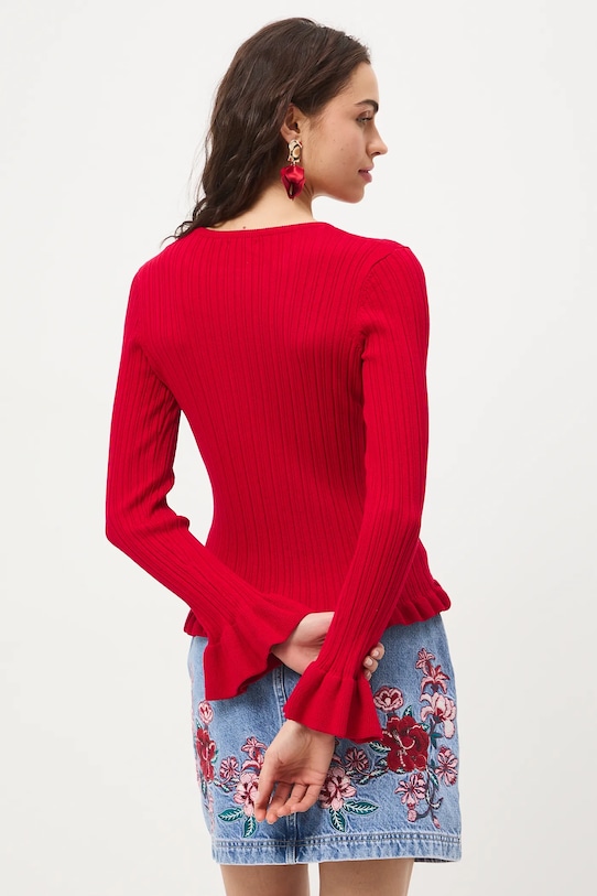 Sweter damski z wiskozą z fakturą czerwony RS26-SWD406