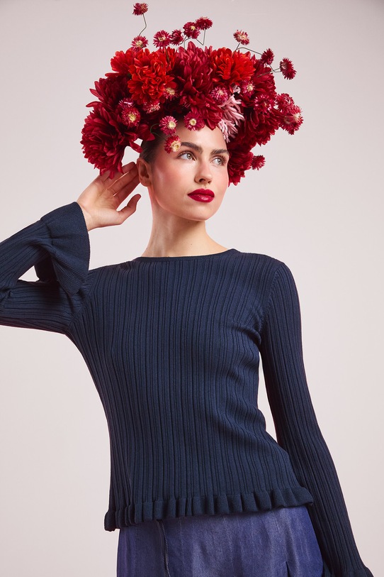 Sweter damski z wiskozą z fakturą RS26-SWD406 turkusowy RS26