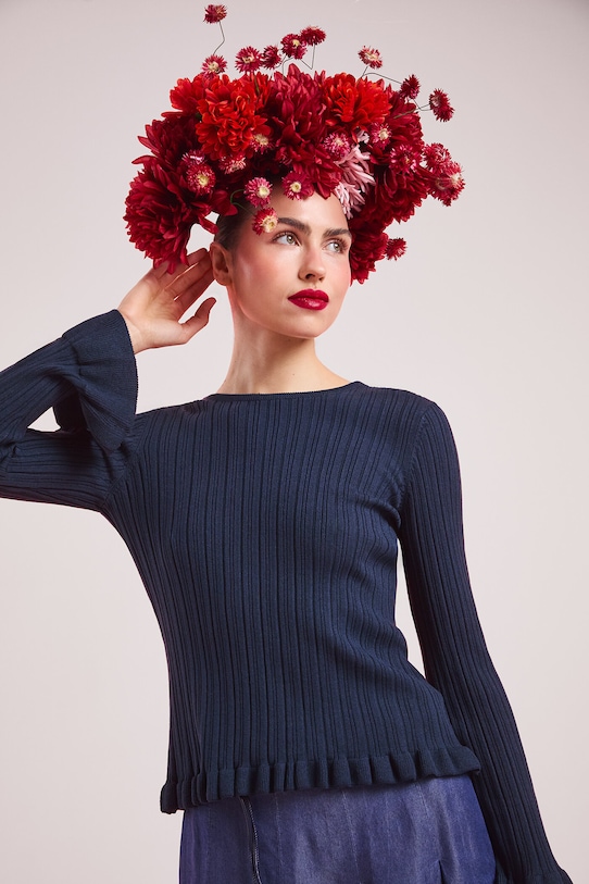 Sweter damski z wiskozą z fakturą RS26-SWD406 turkusowy RS26