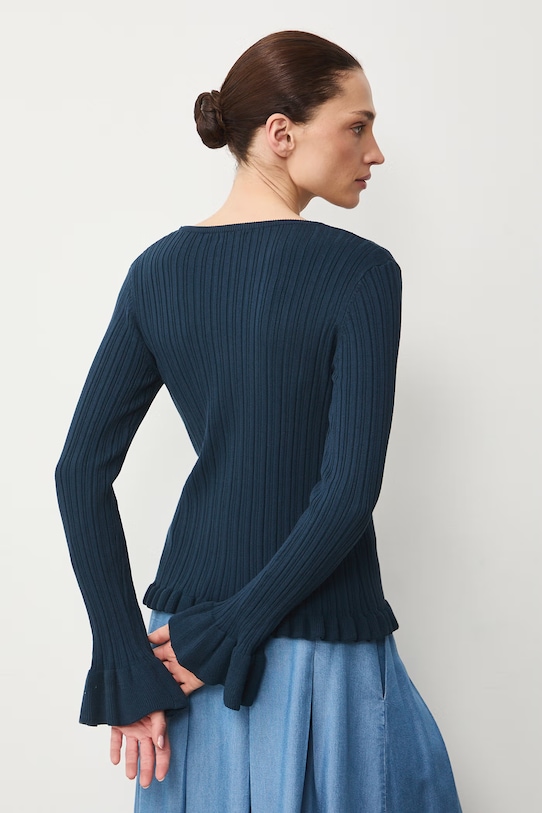 Sweter damski z wiskozą z fakturą turkusowy RS26-SWD406