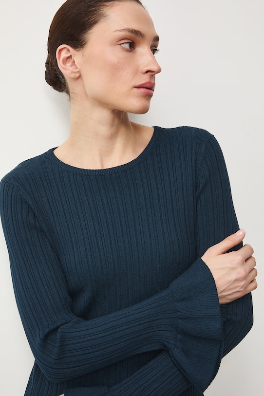 Sweter damski z wiskozą z fakturą RS26-SWD406 turkusowy