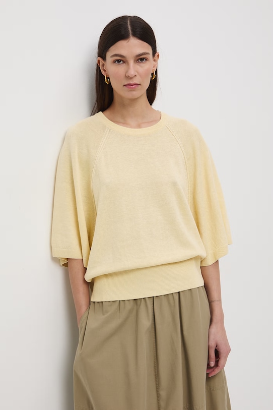 Sweter damski lniany RS26-SWD502 żółty RS26