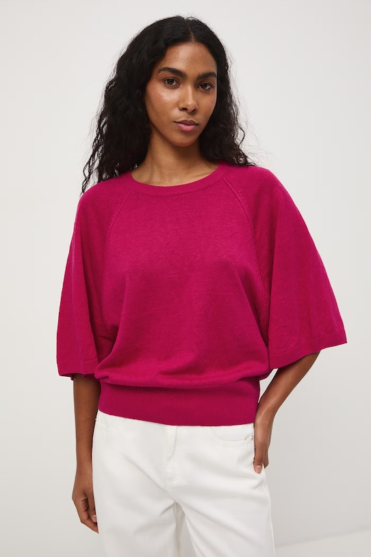 Sweter damski lniany różowy RS26-SWD502